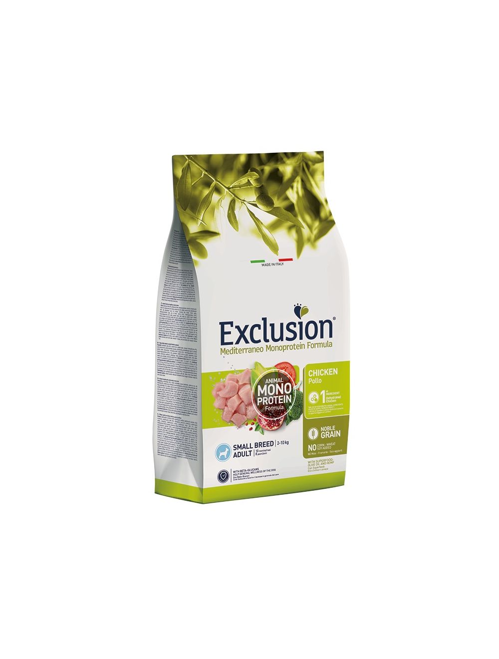 Exclusion Mediterraneo - Croccantini per cani adulti di piccola taglia  gusto pollo 2kg - Segantini Green Passion